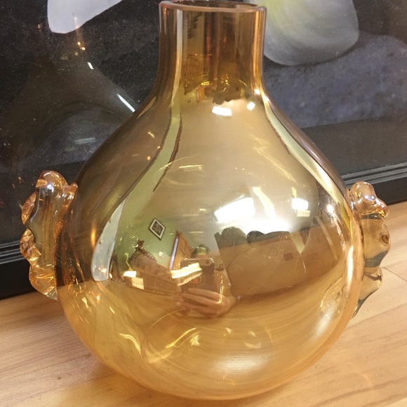 Amber Iridescent Glass Bulb Vase 6in - Picture 6 of 12